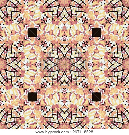 Oriental Star Seamless Background In Brown Color.