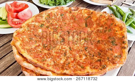 Traditional Delicious Turkish Foods; Turkish Pizza (lahmacun)