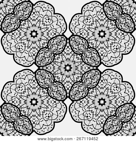 Ethnic Seamless Pattern. Indian Ornament,  Flora Pattern, Mandala. Range, Circle, Round, Disk. Abstr