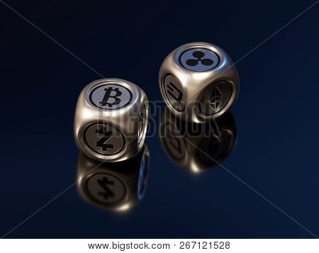 Crypto Currencydice - Silver- Bitcoin, Etherium - 3d Render
