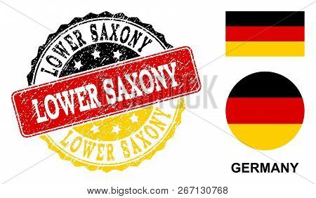 Lower Saxony Stamp Seal. Vector Rubber Watermark With Official Colors Of Germany Flag. Designed For 