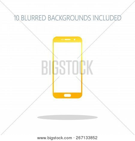 Sellphone Icon. Colorful Logo Concept With Simple Shadow On White. 10 Different Blurred Backgrounds 