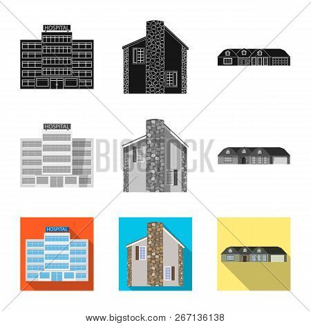 Vector Illustration Of Building And Front Logo. Collection Of Building And Roof Vector Icon For Stoc