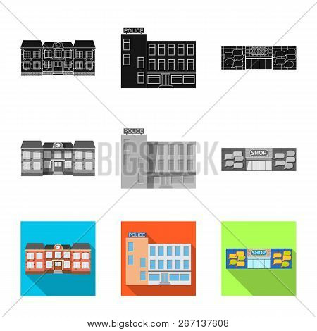 Vector Illustration Of Building And Front Logo. Set Of Building And Roof Stock Vector Illustration.