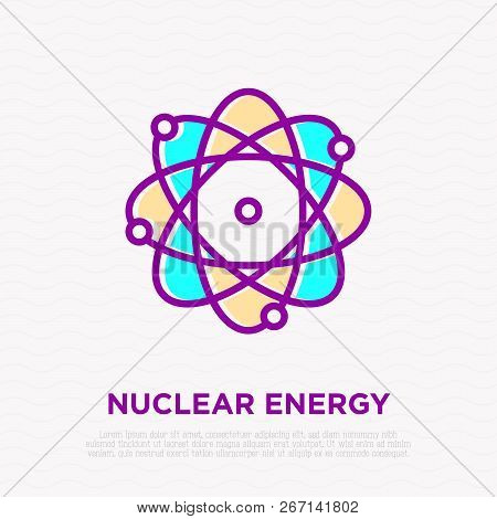 Nuclear Energy Thin Line Icon: Electons Around Atom. Modern Vector Illustration.