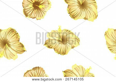 Green Yellow Exotic Pattern. Monstera Leaves And Hibiscus Flowers In Summer Print.  Saturated Large 