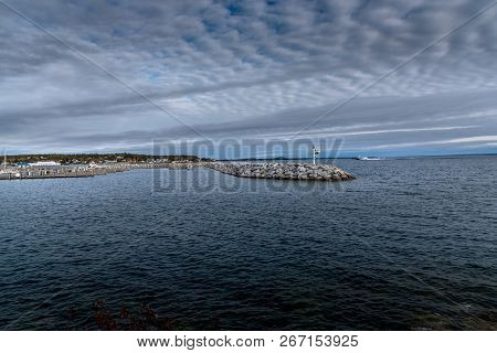 Docks And City View Of Saint Ignace In Upper Peninsula Michigan