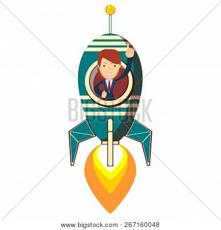 Lady On Space Rocket. Stock Flat Vector Illustration.