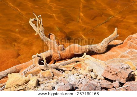 Copper Red Polluted Lake Mine In Gossan Cobre Huelva Spain