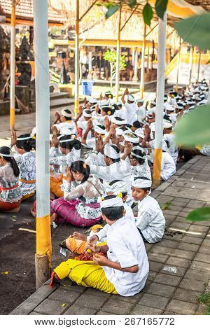 Bali, Indonesia - October 9, 2018: Balinese Boy In Traditional Clothes On Culture Ceremony, Ubud, Gi