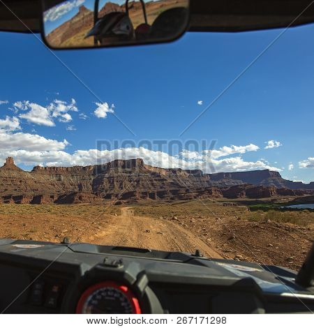 Moab Trail And Cayon Seen From Inside A Vehicle