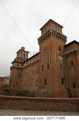 Ancient Castle Called Castello Estense In Italian Language In Ferrara City In Italy