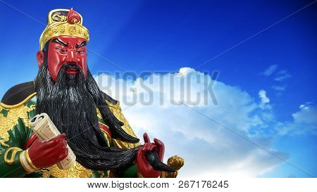 Guan Yu From Romance Of A Three Kingdoms, Statue With Sky Background