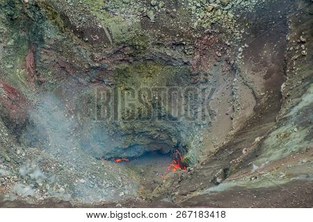 Molten Lava In Telica Volcano Crater, Nicaragua