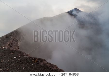Misty Mysterious Rim Of Telica Volcano Crater, Nicaragua