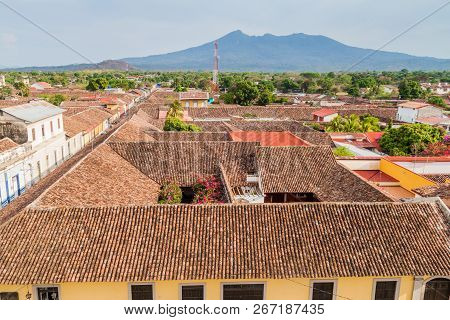 Roofs Of Granada, Nicaragua. Mombacho Volcano In The Background.