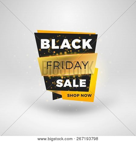 Black Friday Sale Sticker. Discount Banner. Special Offer Sale Tag. Golden And Black Color Theme Wit