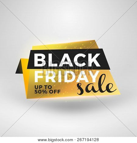 Black Friday Sale Sticker. Discount Banner. Special Offer Sale Tag. Golden And Black Color Theme Wit
