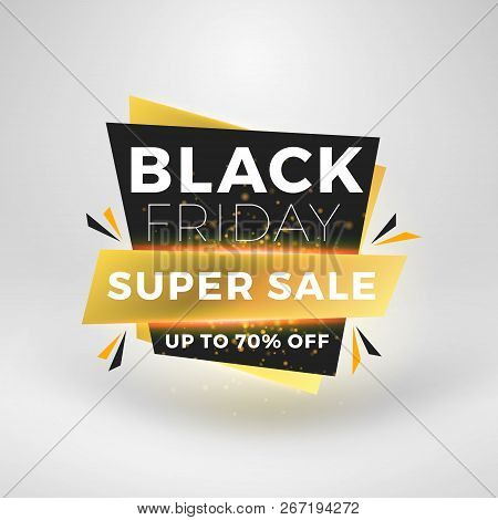Black Friday Sale Sticker. Discount Banner. Special Offer Sale Tag. Golden And Black Color Theme Wit