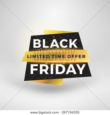 Black Friday Sale Sticker. Discount Banner. Special Offer Sale Tag. Golden And Black Color Theme Wit