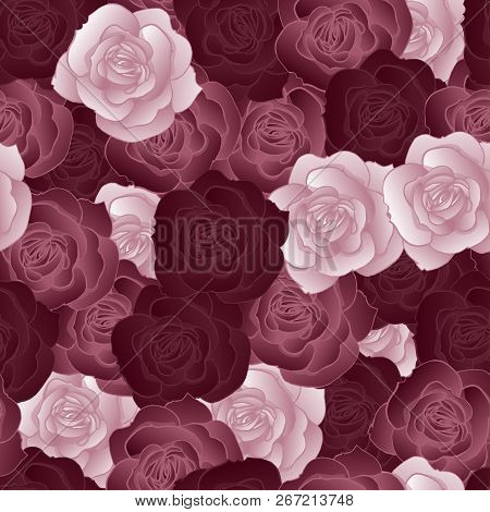 Seamless Pattern With Dark Roses. Vector Illustration.