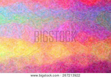 Illustration Of Red, Yellow, Purple, Green And Blue Impressionist Pointlilism Horizontal Background 