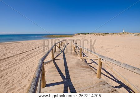 Wooden Footpath Entrance To Varadero Beach In Canos Meca