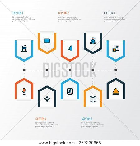 Media Icons Colored Line Set With Textbook, Eject, Minimize And Other Arrow Elements. Isolated Vecto