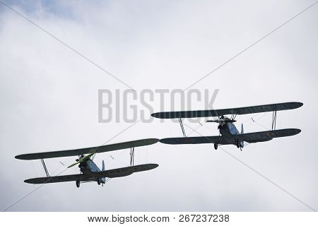 Soviet Single-engine Biplane Policarpov Po-2 Or U-2 At An Air Show In Mochishche