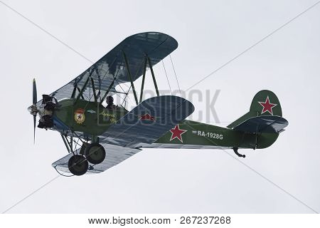 Soviet Single-engine Biplane Policarpov Po-2 Or U-2 At An Air Show In Mochishche