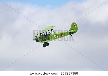 Soviet Single-engine Biplane Policarpov Po-2 Or U-2 At An Air Show In Mochishche