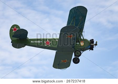 Soviet Single-engine Biplane Policarpov Po-2 Or U-2 At An Air Show In Mochishche
