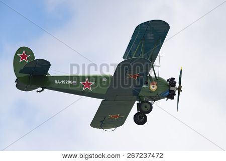 Soviet Single-engine Biplane Policarpov Po-2 Or U-2 At An Air Show In Mochishche