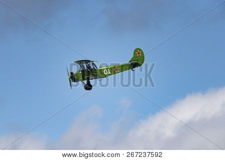 Soviet Single-engine Biplane Policarpov Po-2 Or U-2 At An Air Show In Mochishche