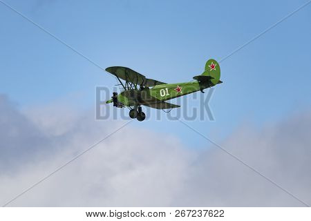 Soviet Single-engine Biplane Policarpov Po-2 Or U-2 At An Air Show In Mochishche