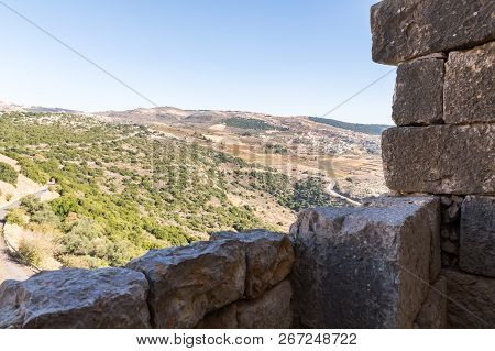 View Of The Nearby Valley From The Tower In Nimrod Fortress Located In Upper Galilee In Northern Isr