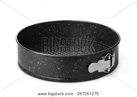 Steel baking springform pan isolated on white
