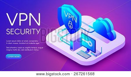Vpn Security Technology Isometric Illustration Of Digital Personal Data Protection Software. Private