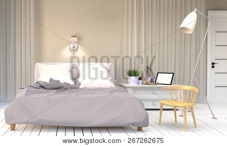 White Bed Room - Modern Room With Wooden Chair Lamp Frame Plants And Door, White Wooden Floor On Emp