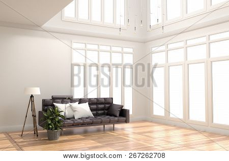 Interior Room Design Living Room White Scandinavian Style. 3d Rendering
