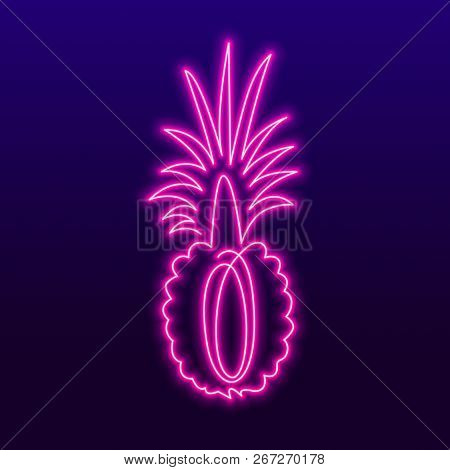 Continuous Line Drawing Of Half Pineapple Concept Of Fruit Vector Illustration. Vector Neon Sign, Br