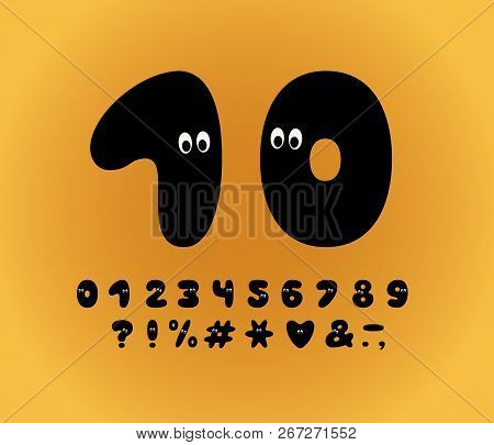 Alphabet Ghost Design, Cartoon Style. Numbers And Punctuation Marks. Font Vector Typography. Eps 10