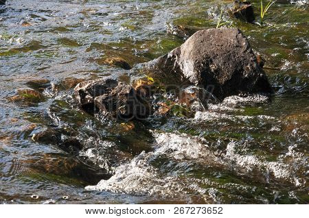 Waterfalls In Summer. Clear And Fresh Water Are Falling Down. Tints Of Green, Blue And White. There 