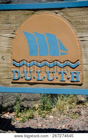 September 1 2018 - Duluth, Mn: Sign Welcomes Visitors To Duluth Minnesota In Canal Park, Along The S