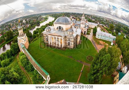 Fisheye View From The Bell Tower Of Borisoglebsky Monastery In Torzhok, Russia