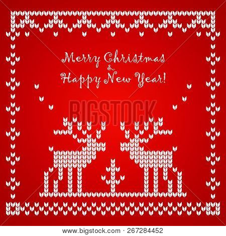 Flat Vector Vector Knitted Pattern With Raindeer