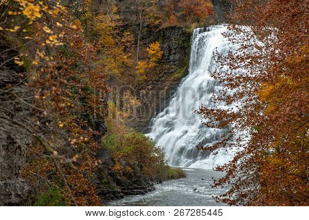 Ithaca Falls In The Finger Lakes Region, Ithaca, New York. This Is The Last And Largest Of Several W