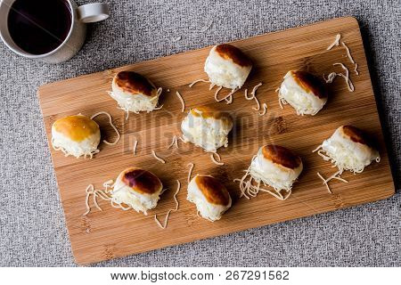 Turkish Sacakli Sakalli Or Mini Cheese Sandwich Turkish Fast Food Concept.