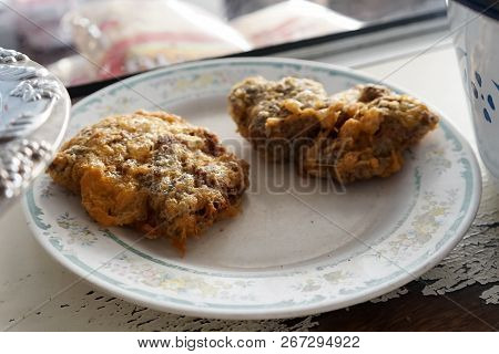 Fried Beef Veal Brain Crisp On A Plate