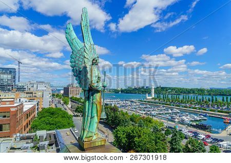 Montreal, Canada - September 08, 2018: View Of An Angel Statue (notre-dame-de-bon-secours Chapel), T